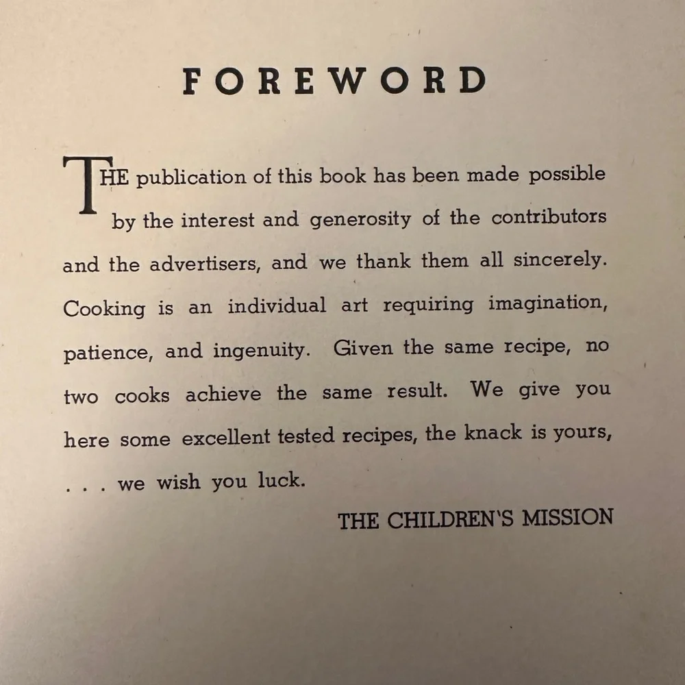 Childrens Mission Cook Book 1937 Hardcover Canton OH. Includes correction insert